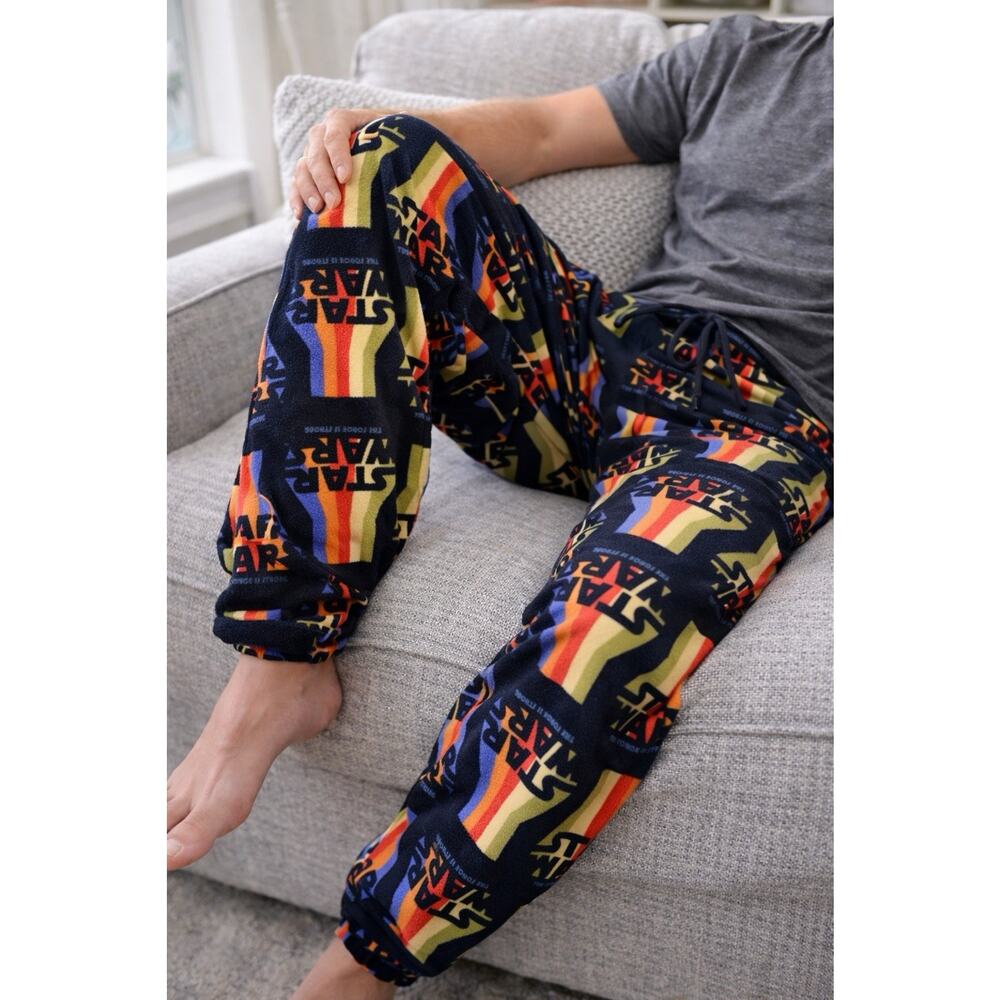 Star Wars Pajama Pants Men’s Small Fleece Logo Print Drawstring Cozy PJ